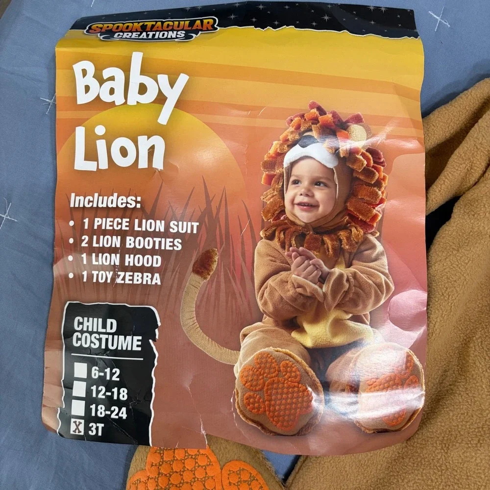 Spooktacular Creations Baby Lion Costume Toddler 3T Jumpsuit Hood Booties Set